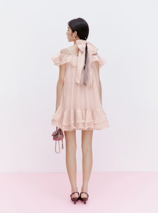 Off-Shoulder Back Ribbon Dress