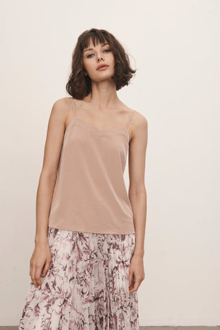 Sustainable Acetate Satin Cami Tops in pink-beige, A Premium, Fashionable, and Trendy Women's Tops at SNIDEL USA