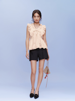 Sleeveless Front Ribbon Blouse