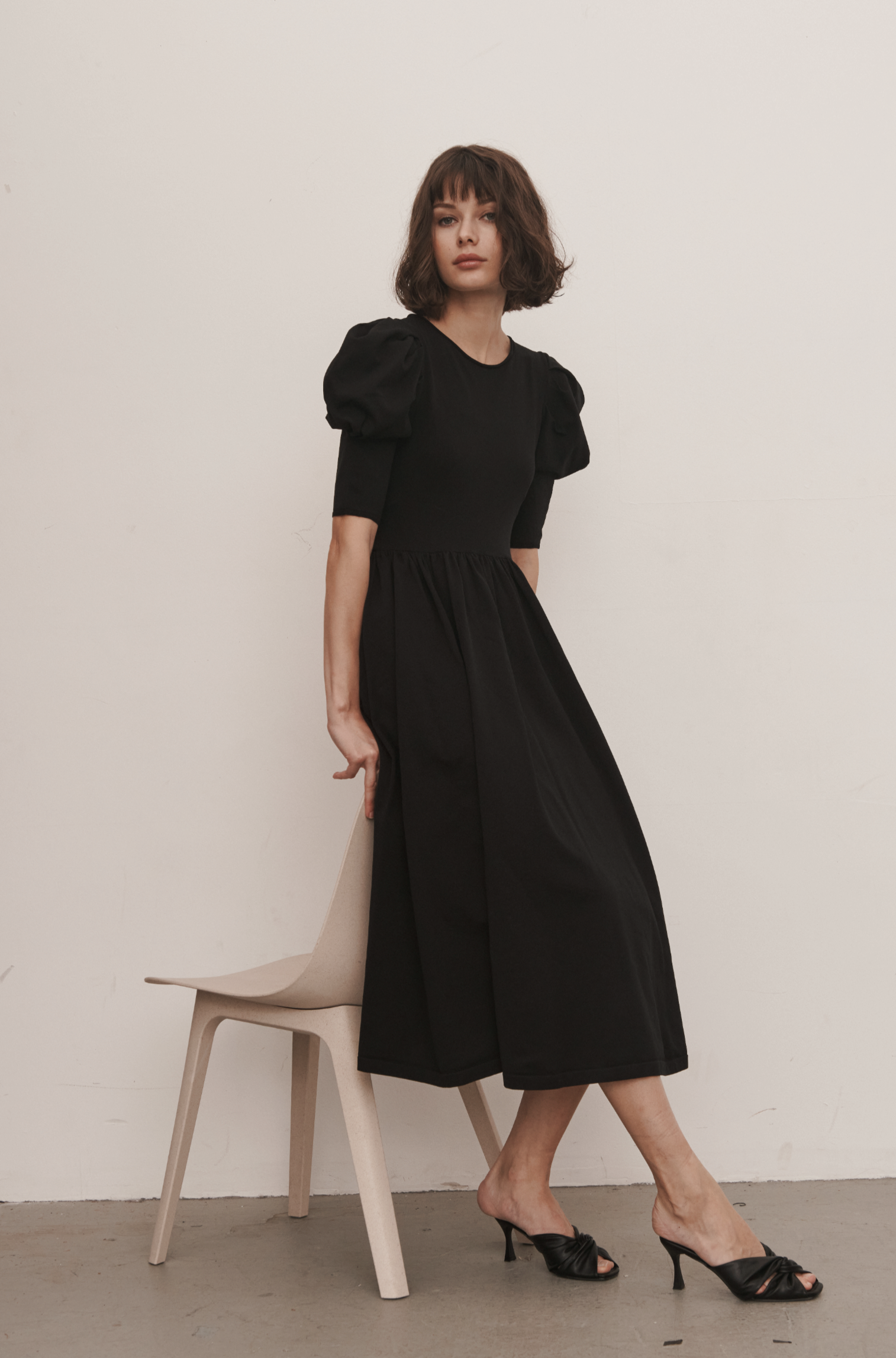 Zara knit dress sales with puff sleeves