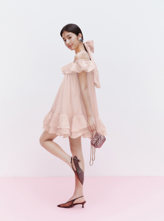 Off-Shoulder Back Ribbon Dress