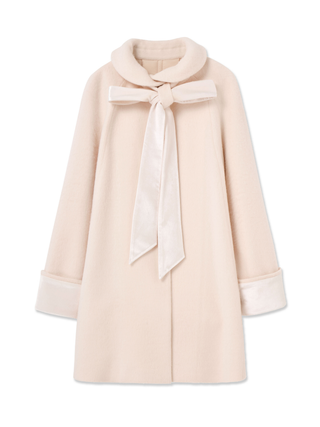 Ribbon-Collar Wool Coat