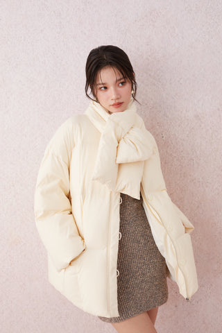 Scarf-Detail Down Coat in CREAM, Premium Women's Outwear at SNIDEL USA.