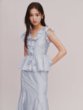 Embroidered Ruffle Top