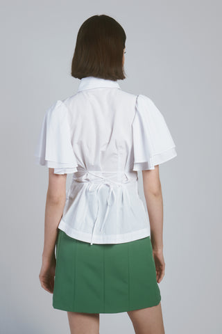  Double Sleeve Pleated Blouse in white, Premium Fashionable Women's Tops Collection at SNIDEL USA