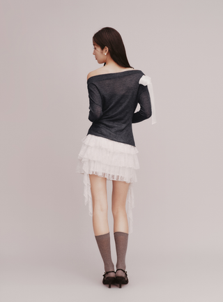 Shoulder Ribbon Knit Top