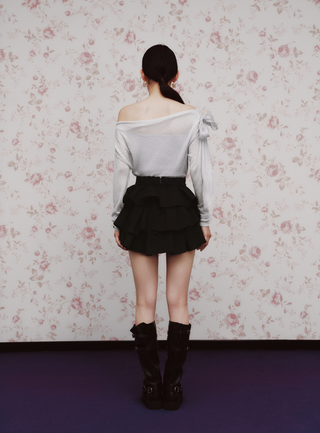 Shoulder Ribbon Knit Top
