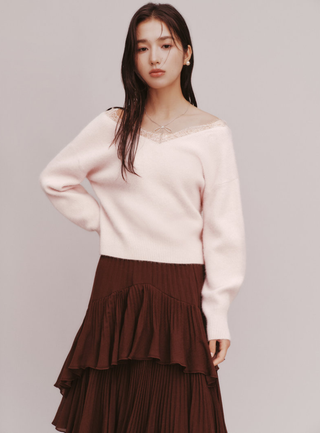 Lace Collar Knit Top