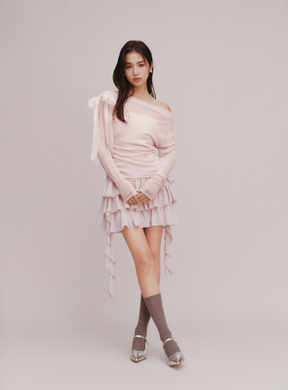 Shoulder Ribbon Knit Top