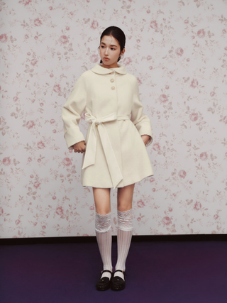 Ribbon-Collar Wool Coat