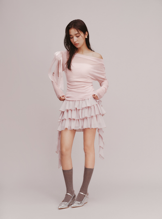 Shoulder Ribbon Knit Top