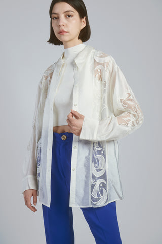  Sheer Embroidered Shirt in white, Premium Fashionable Women's Tops Collection at SNIDEL USA
