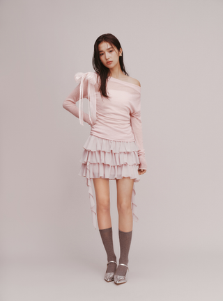 Shoulder Ribbon Knit Top