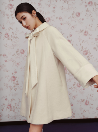 Ribbon-Collar Wool Coat