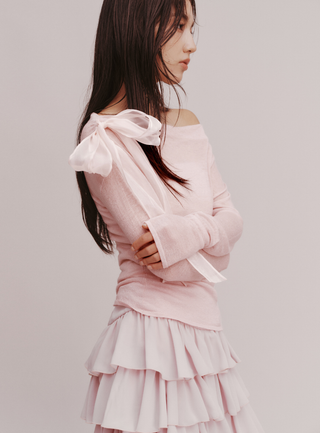 Shoulder Ribbon Knit Top