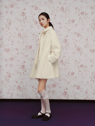 Ribbon-Collar Wool Coat
