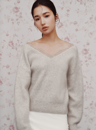 Lace Collar Knit Top