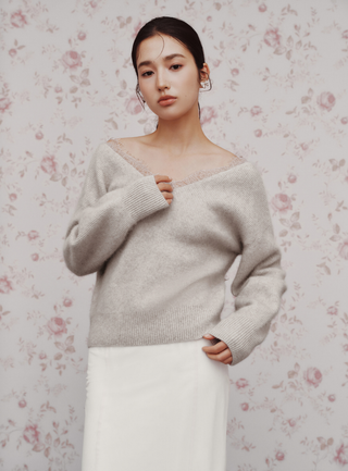 Lace Collar Knit Top