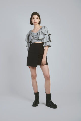  Tiered Ruffles Crop Blouse in mix, Premium Fashionable Women's Tops Collection at SNIDEL USA