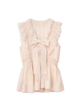 Sleeveless Front Ribbon Blouse
