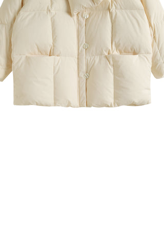 Scarf-Detail Down Coat in CREAM, Premium Women's Outwear at SNIDEL USA.