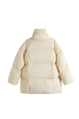 Scarf-Detail Down Coat in CREAM, Premium Women's Outwear at SNIDEL USA.