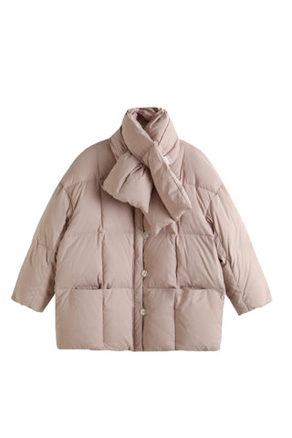 Scarf-Detail Down Coat in PINK, Premium Women's Outwear at SNIDEL USA.