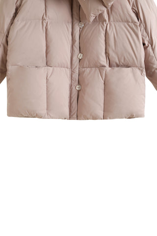 Scarf-Detail Down Coat in PINK, Premium Women's Outwear at SNIDEL USA.