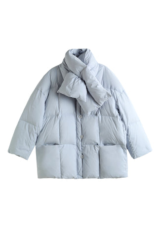 Scarf-Detail Down Coat in LIGHT BLUE, Premium Women's Outwear at SNIDEL USA.