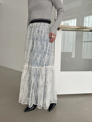 Lace Maxi Skirt in White, Premium Fashionable Women's Skirts & Skorts at SNIDEL USA