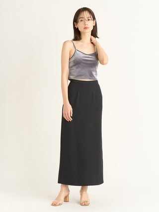 Velour Cami & Maxi Skirt Coordinates Set in black, premium women's dress at SNIDEL USA