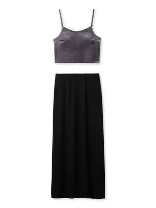 Velour Cami & Maxi Skirt Coordinates Set in black, premium women's dress at SNIDEL USA