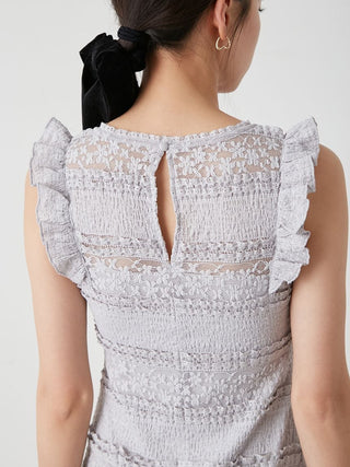 Lace Trim Sleeveless Mini Dress with Ruffle Detail in Light Blue at Luxury Women's Dresses at SNIDEL USA