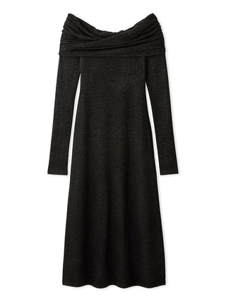 Brushed Off Shoulder Maxi Sweater Dress in Black, Luxury Women's Dresses at SNIDEL USA