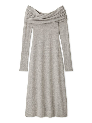 Brushed Off Shoulder Maxi Sweater Dress in Gray Beige, Luxury Women's Dresses at SNIDEL USA