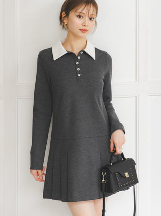 Collared Pleated Mini Dress