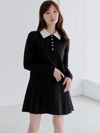 Collared Pleated Mini Dress