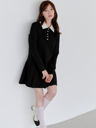 Collared Pleated Mini Dress