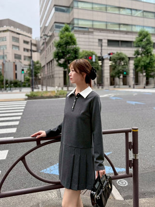 Collared Pleated Mini Dress