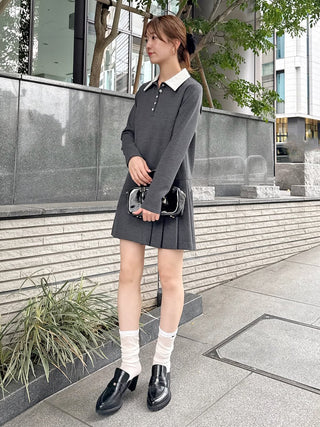 Collared Pleated Mini Dress