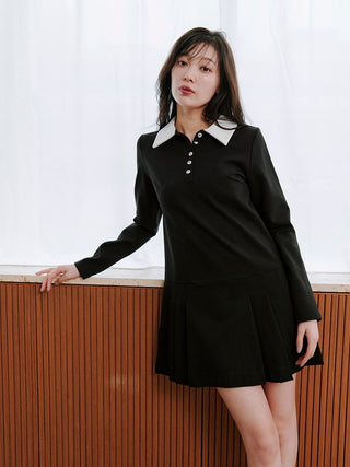 Collared Pleated Mini Dress