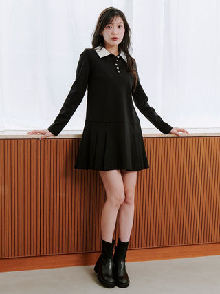 Collared Pleated Mini Dress