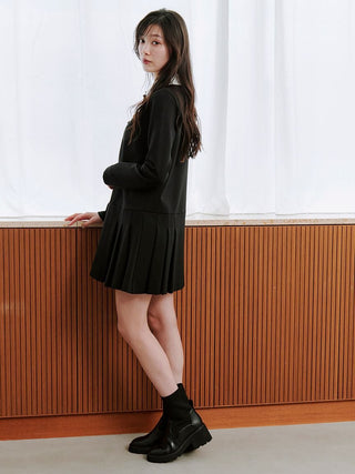 Collared Pleated Mini Dress