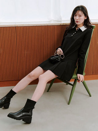 Collared Pleated Mini Dress