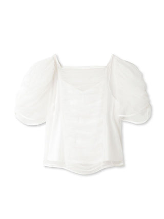 Gathered Puff Sleeve Top in Ivory, Premium Fashionable Women's Tops Collection at SNIDEL USA.