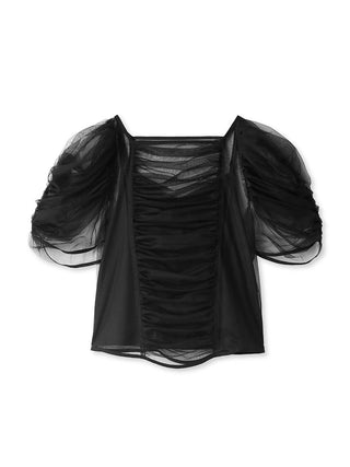 Gathered Puff Sleeve Top in Black Premium Fashionable Women's Tops Collection at SNIDEL USA.