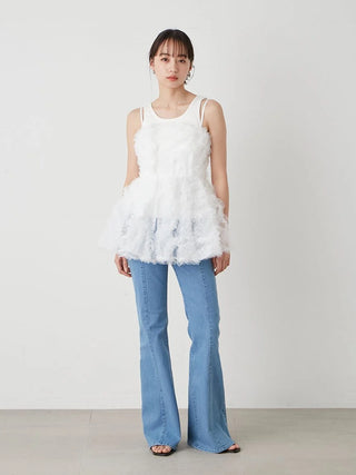 Ruffle Smocked Strapless Top in WHITE, Premium Fashionable Women's Tops Collection at SNIDEL USA.