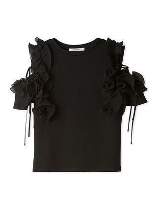 Pleated Ruffle Sleeve Top in BLACK, Premium Fashionable Women's Tops Collection at SNIDEL USA.