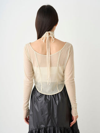 Sheer Long Sleeve Choker Corset Top in Ivory, Premium Fashionable Women's Tops Collection at SNIDEL USA