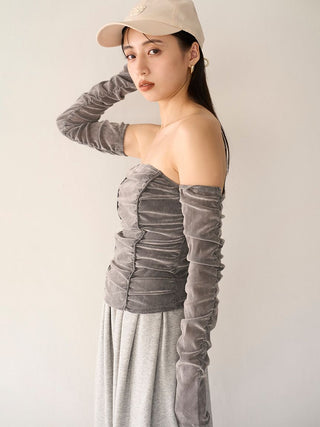 Detachable Sleeve Corset Top in Gray, Premium Fashionable Women's Tops Collection at SNIDEL USA